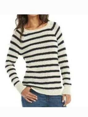 Chaps Sweater Womens L White Blue Striped Raglan Long Sleeve Boatneck Winter